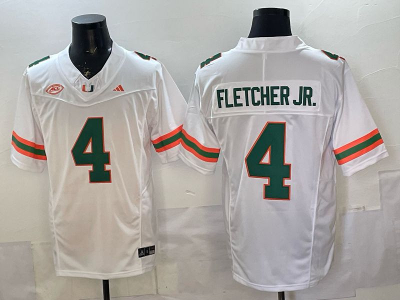 Men 2026 Miami Hurricanes #4 Fletcher jr White 3th generations Limited NCAA Jersey 0022->ncaa teams->NCAA Jersey